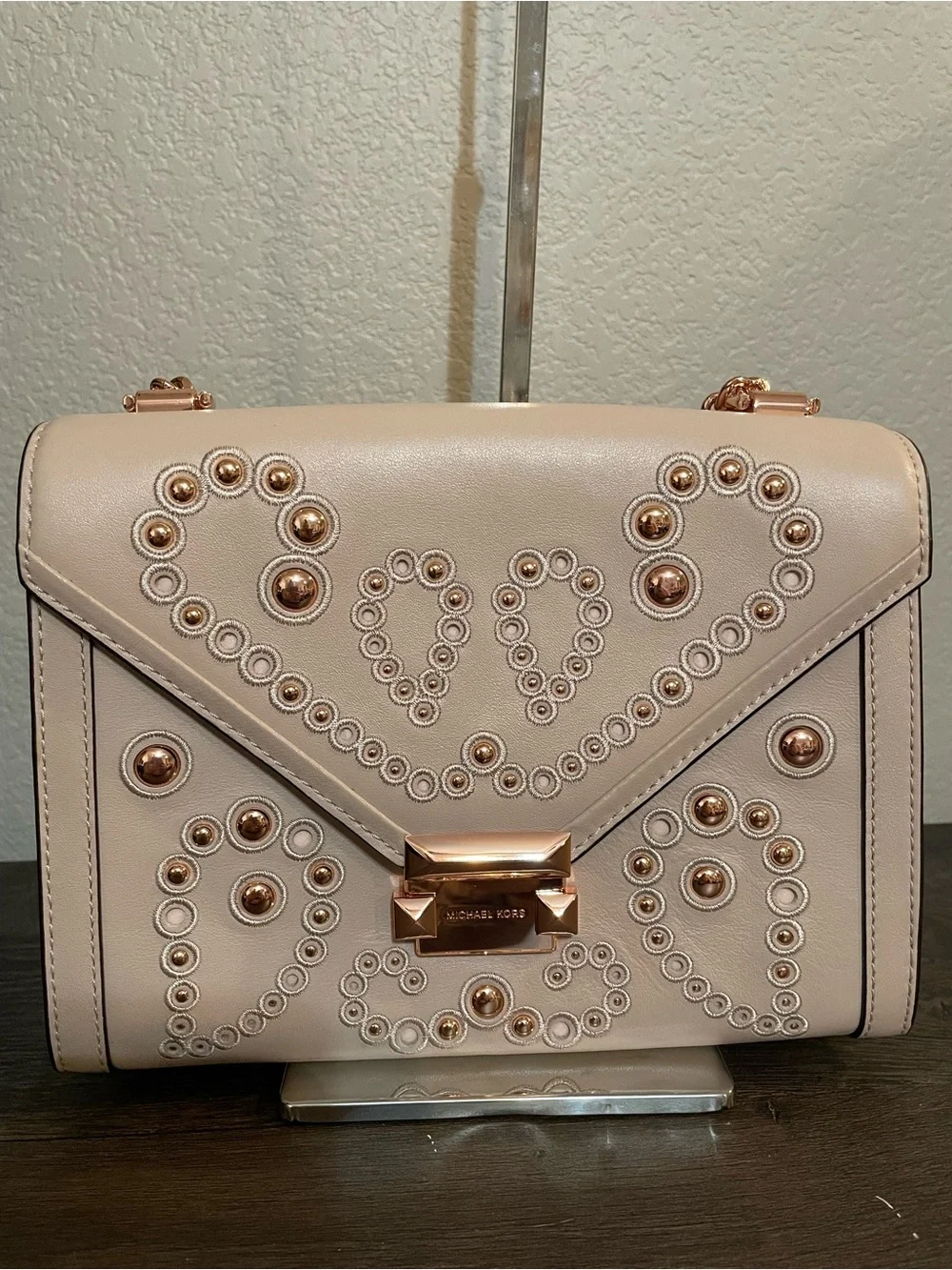 Michael Kors Blush Pink Studded Leather Crossbody - Picture 1 of 7